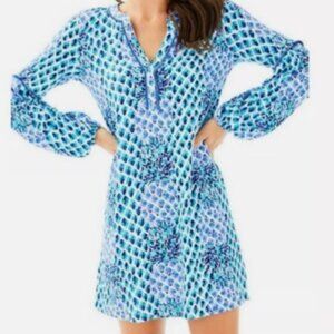 Lilly Pulitzer Dress Women's Large Joy Toe Engineered Blue Cotton xxs Oversized